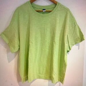 Old Navy Woman Green Striped Short Sleeves Pullover T Shirt Top Size L